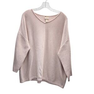 Chico's Blush Pink Textured Knit V Neck Sweater Cashmere Blend XL Oversized